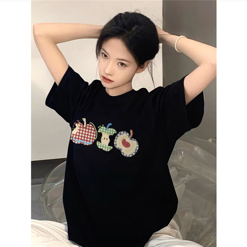 纯棉美式复古正肩短袖t恤女宽松