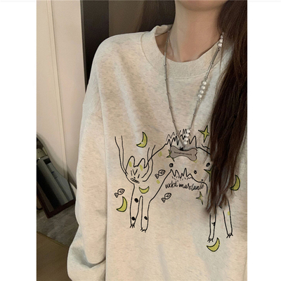 美式高级感加绒加厚无帽卫衣女