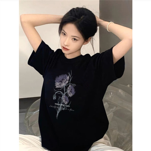 纯棉美式潮牌正肩短袖t恤女宽松