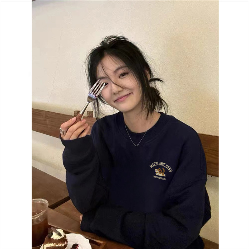 纯棉美式潮牌加绒加厚圆领卫衣女秋冬设计感小众宽松慵懒长袖上衣,女装/女士精品,卫衣/绒衫,淘宝优惠券,粉丝福利购,淘宝优惠卷