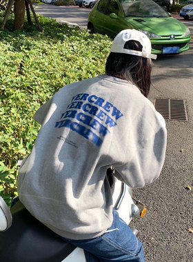 100%纯棉美式复古字母卫衣女ins秋冬季宽松oversize潮牌港风上衣