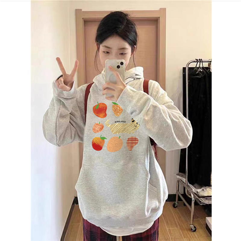 纯棉美式潮牌水果涂鸦连帽卫衣女2025新款设计感小众加绒加厚外套
