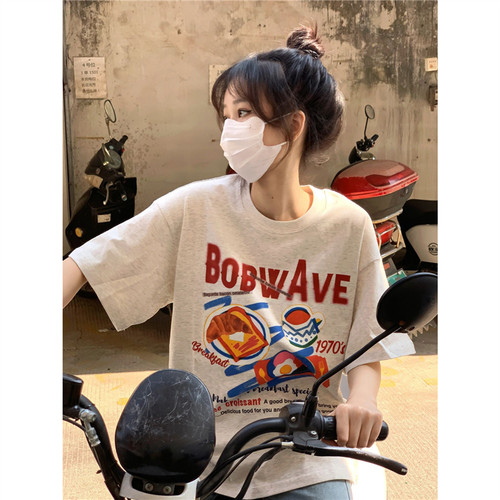 100%纯棉美式港味chic短袖t恤女