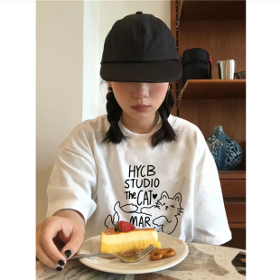 复古正肩短袖 2025新款 纯棉美式 t恤女夏季 上衣 宽松韩版 慵懒风半袖