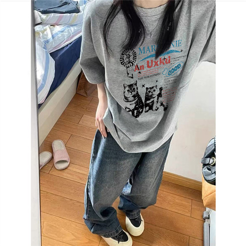 纯棉美式复古oversize短袖t恤女