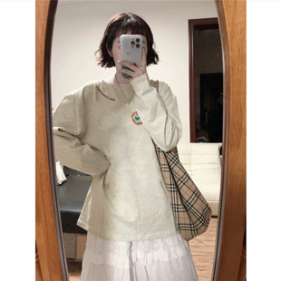 春季 t恤女2026新款 慵懒小众设计感打底上衣 独特漂亮长袖 纯棉美式