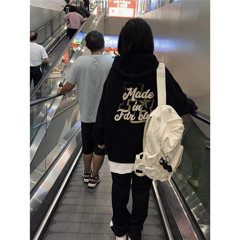 100%纯棉美式宽松小个子连帽卫衣