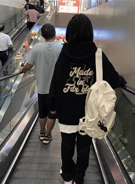 100%纯棉美式hiphop国潮牌卫衣女秋冬2024新款复古小个子连帽外套