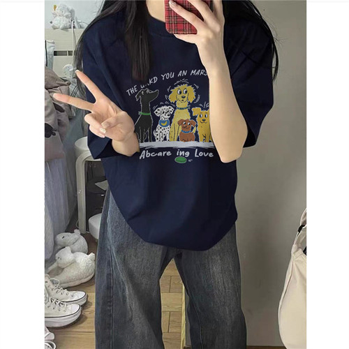 纯棉美式潮牌正肩短袖t恤女宽松