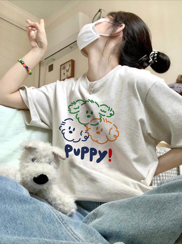 100%纯棉美式卡通趣味短袖t恤女