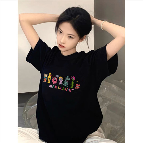 纯棉欧货美式正肩短袖t恤女宽松