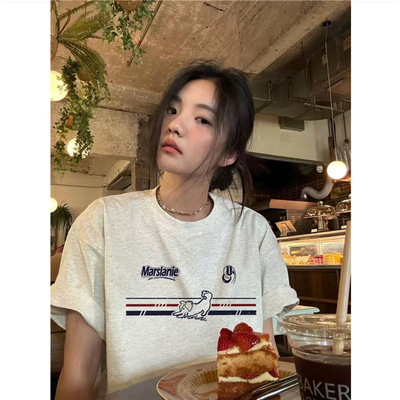 美式复古hiphop正肩短袖t恤女夏