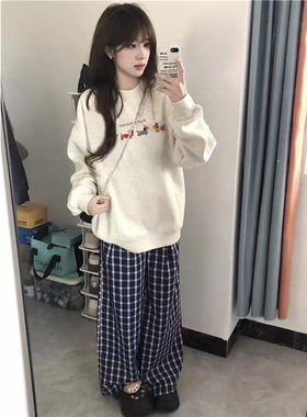 纯棉美式复古可爱狗狗印花圆领卫衣女2025新款爆款小个子慵懒上衣