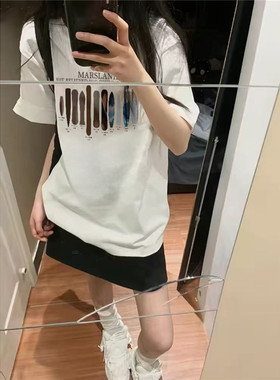 美式潮牌冲浪板正肩短袖t恤女