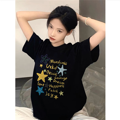 美式潮牌减龄款正肩短袖t恤女