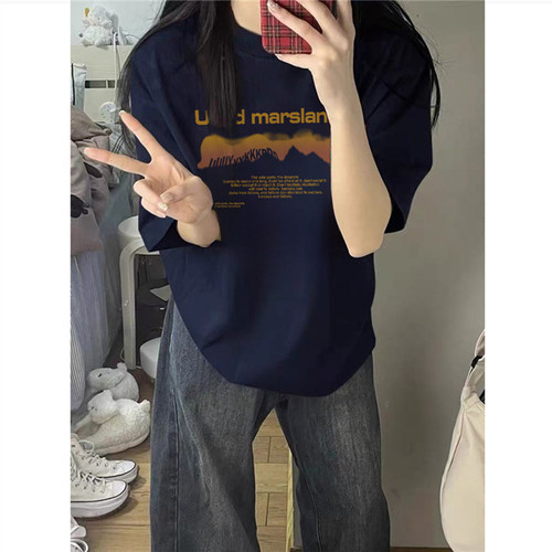 纯棉美式复古潮牌正肩短袖t恤女