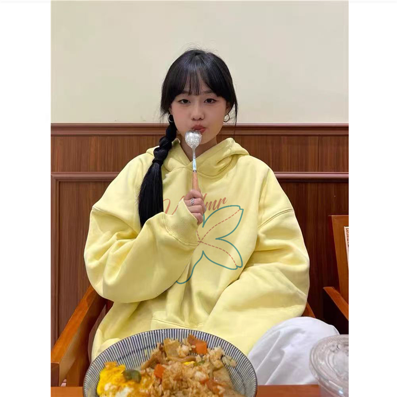 纯棉美式潮牌高街感连帽卫衣女