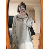 纯棉美式 宽松内搭打底衫 复古正肩灰色长袖 t恤女2026超火欧货秋季