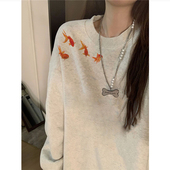 纯棉欧货美式 潮牌加绒加厚无帽卫衣女2025新款 设计感小众慵懒上衣