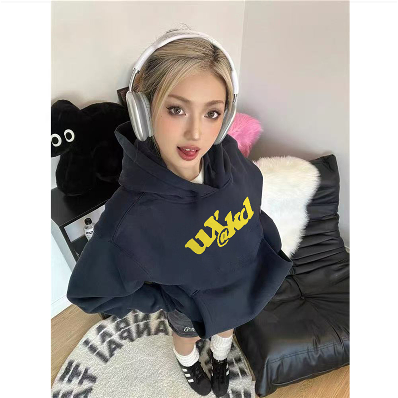 纯棉美式高街字母连帽卫衣女宽松