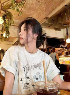 纯棉欧货美式复古正肩短袖t恤女