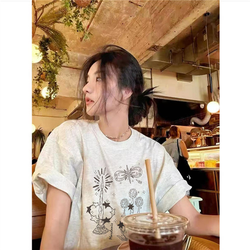 纯棉欧货美式复古正肩短袖t恤女
