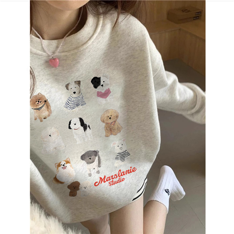 纯棉美式复古oversize圆领卫衣女