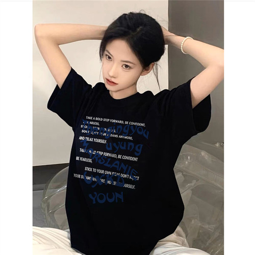 纯棉美式高街字母潮牌短袖t恤女