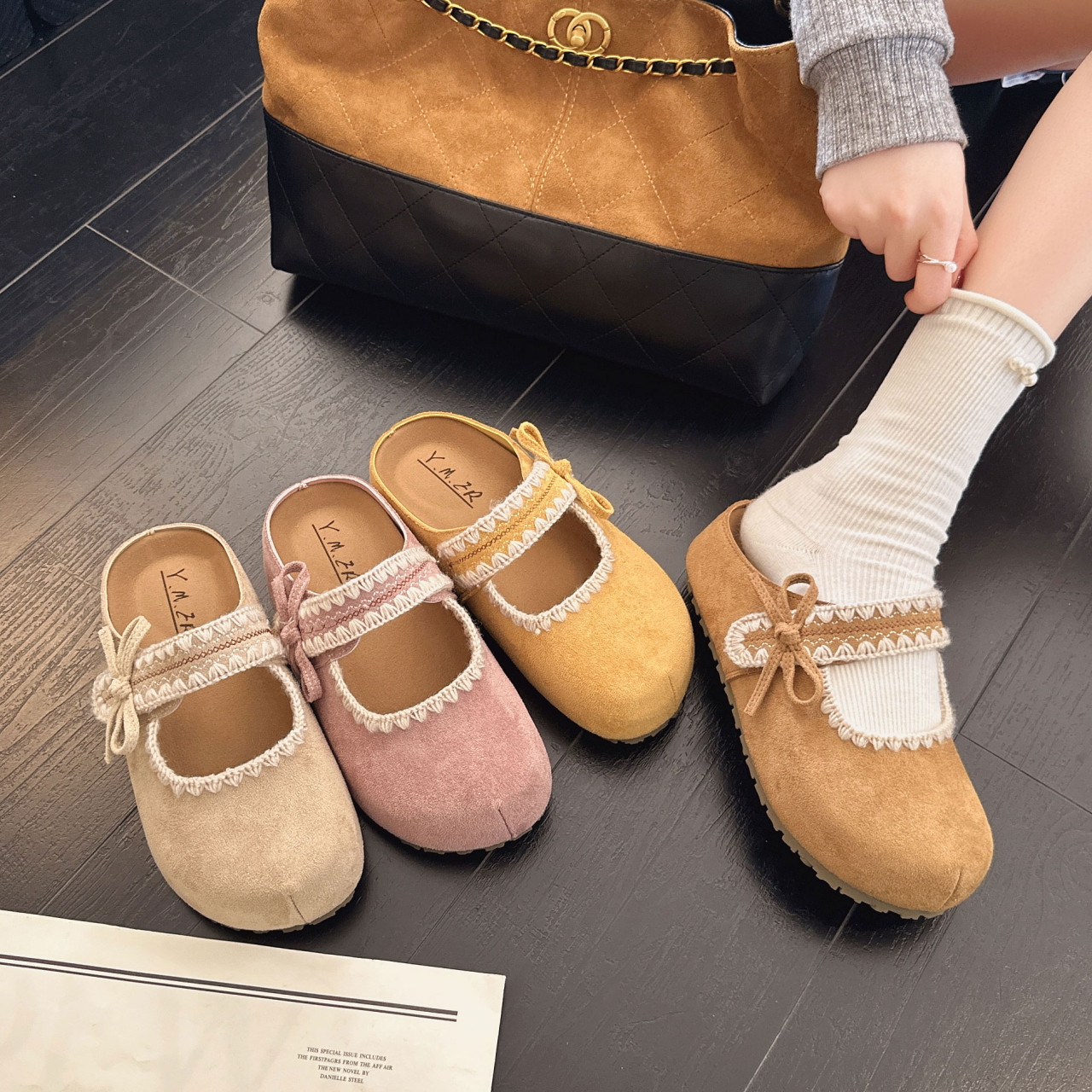 平底半拖2026春季新款勃肯鞋女仙女风百搭蝴蝶结魔术贴休闲可爱,女鞋,勃肯鞋/软木鞋,淘宝优惠券,粉丝福利购,淘宝优惠卷