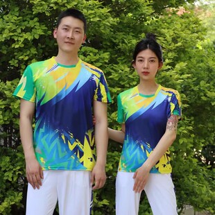 中国红安体育夏季新款炫彩系列速干透气短袖套装男女健身操比赛服