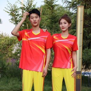 红安体育夏季男女式透气速干短袖运动套装广场舞健身操团体比赛服