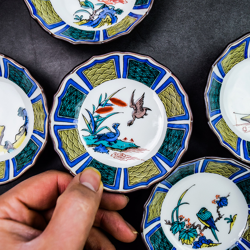 日本原装进口九谷烧创意咖啡杯碟日式陶瓷碟杯碟点心蝶点心杯现货