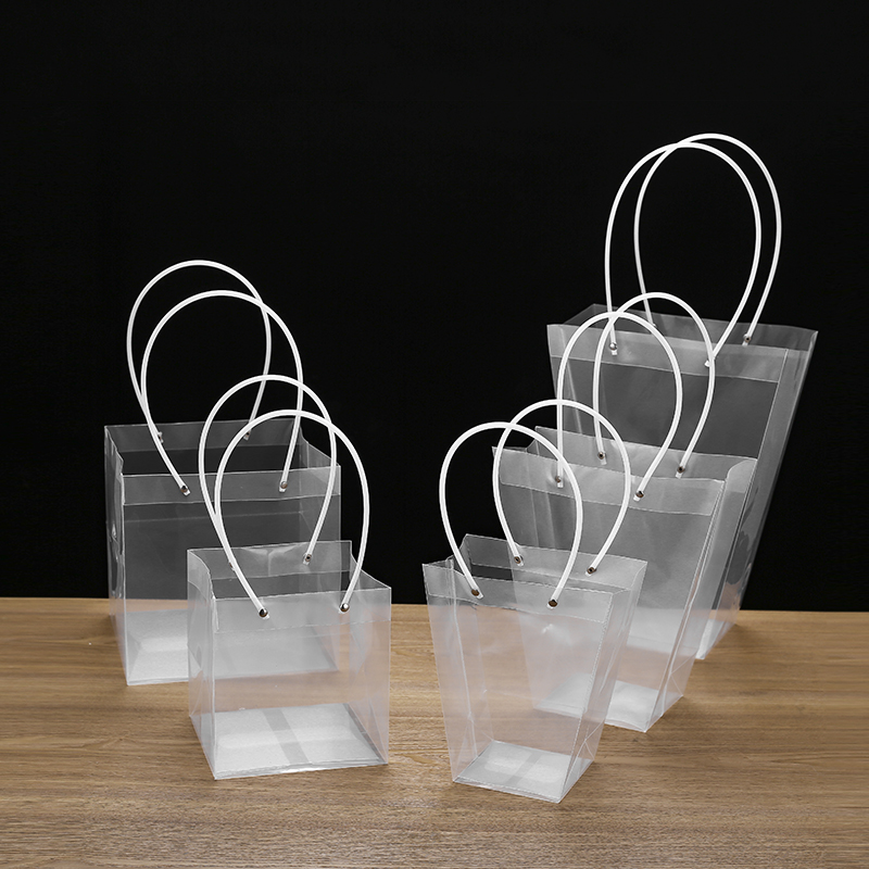 PVC透明袋梯形方形花袋网红外卖袋PP礼品袋鲜花束袋盆景盆栽袋子