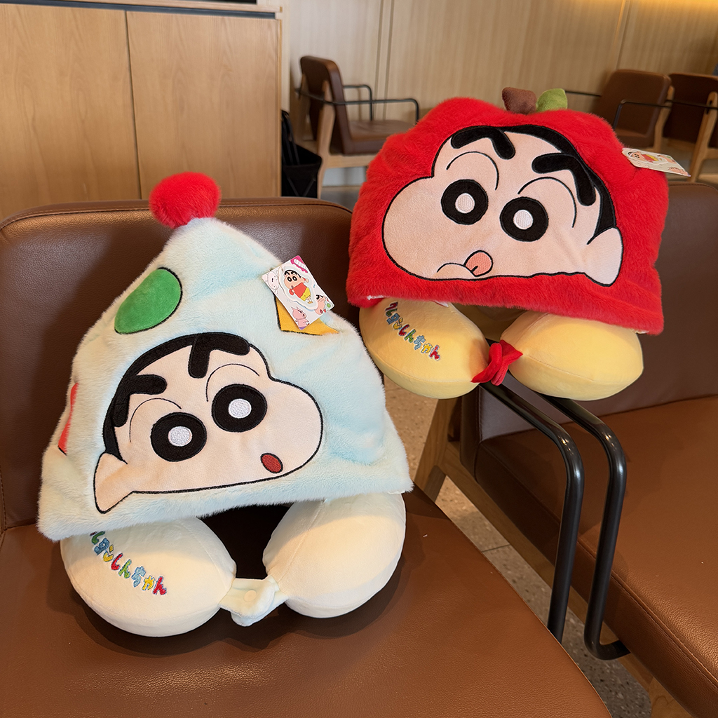 蜡笔小新U型枕可爱卡通连帽护颈枕长途飞机枕便携旅行U形枕头睡觉