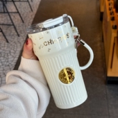 吸管咖啡杯高颜值不锈钢家用办公水杯女生 保温杯男士 质感 神