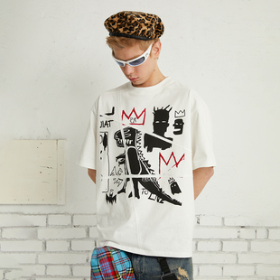 陈奕恒同款】PASET复古纯棉恐龙涂鸦印花拼贴男女宽松T恤个性短袖