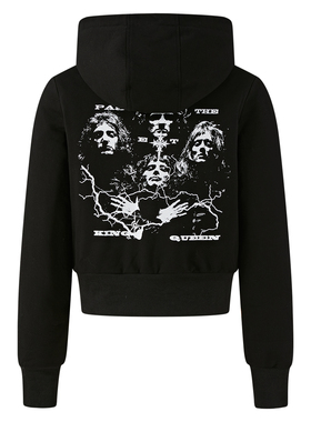 PASET黑色印花设计感连帽毛绒棉服外套环保冒领内胆加厚男女夹克