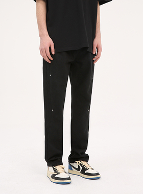 PASET街头休闲美式高街小众显瘦休闲裤男长裤vibe风直筒裤黑裤子