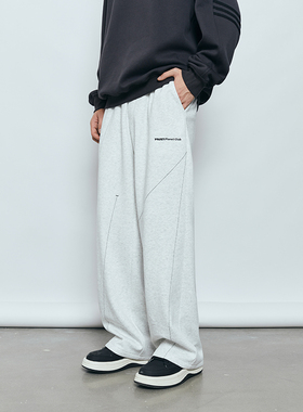 PASET潮牌秋冬简约辑明线加厚加绒裤子男宽松休闲裤百搭运动卫裤