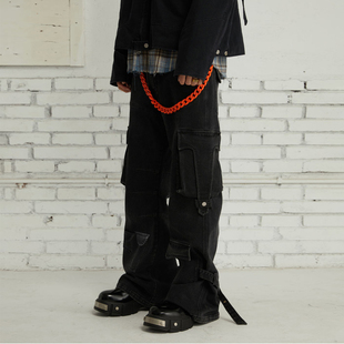 男朋克亚比多口袋长裤 复古重工微喇牛仔裤 子 PASET美式 左奇函同款
