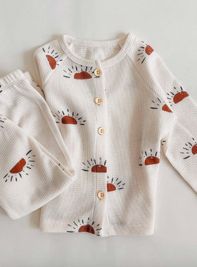 Children's home clothes, pajamas, printed sets, waffle baby