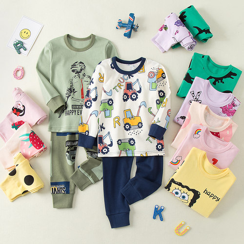 春秋装儿童家居服宝宝秋季睡衣套装全棉男童女童秋衣秋裤纯棉男生