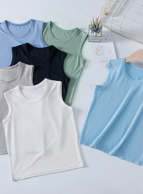 儿童背心纯色男童夏季薄款莫代尔睡衣小男孩坎肩大童宝宝无袖跨栏