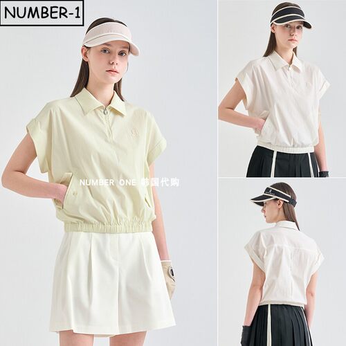 韩国代购高尔夫球服26年女夏纯色徽标符号半拉链翻领凉感短袖上衣