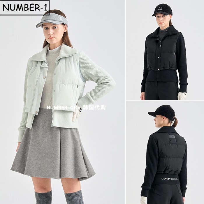 韩国代购高尔夫球服25年女冬季纯色徽标拉链口袋高领长袖鹅绒上衣