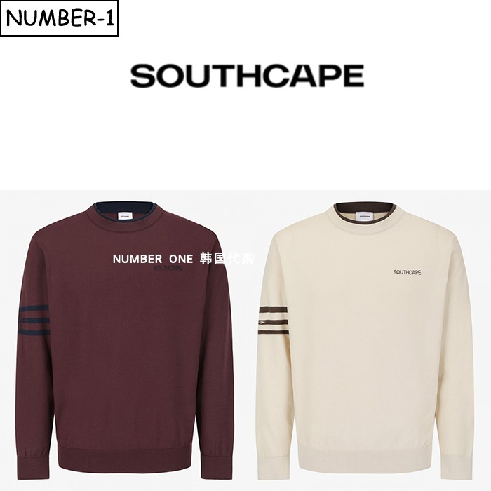 韩国代购southcape高尔夫球服26年男秋徽标条纹圆领长袖针织上衣