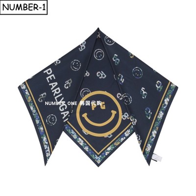 韩国代购pearly gates高尔夫围巾25年女冬季花朵微笑图案真丝围巾