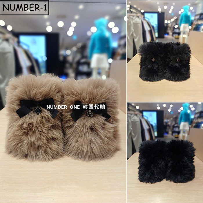 韩国代购pearly gates高尔夫配饰25年女冬微笑徽标毛绒针织护腿套