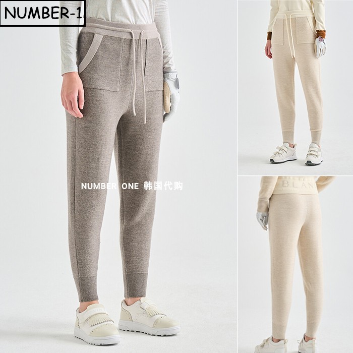 韩国代购高尔夫球服25年女冬季拼色抽绳羊毛柔软针织慢跑裤运动裤