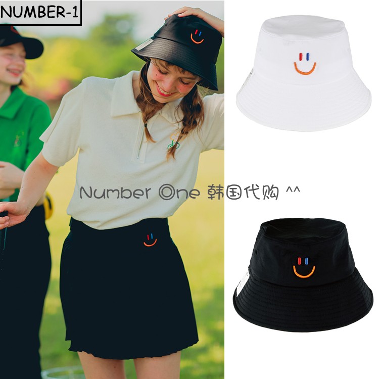 韩国代购lala smile高尔夫球帽23年女夏纯色微笑图案防晒帽遮阳帽